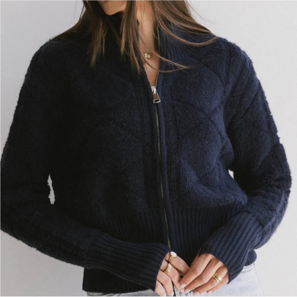 Navy Blue Bohme Zip-Up Bomber Sweater